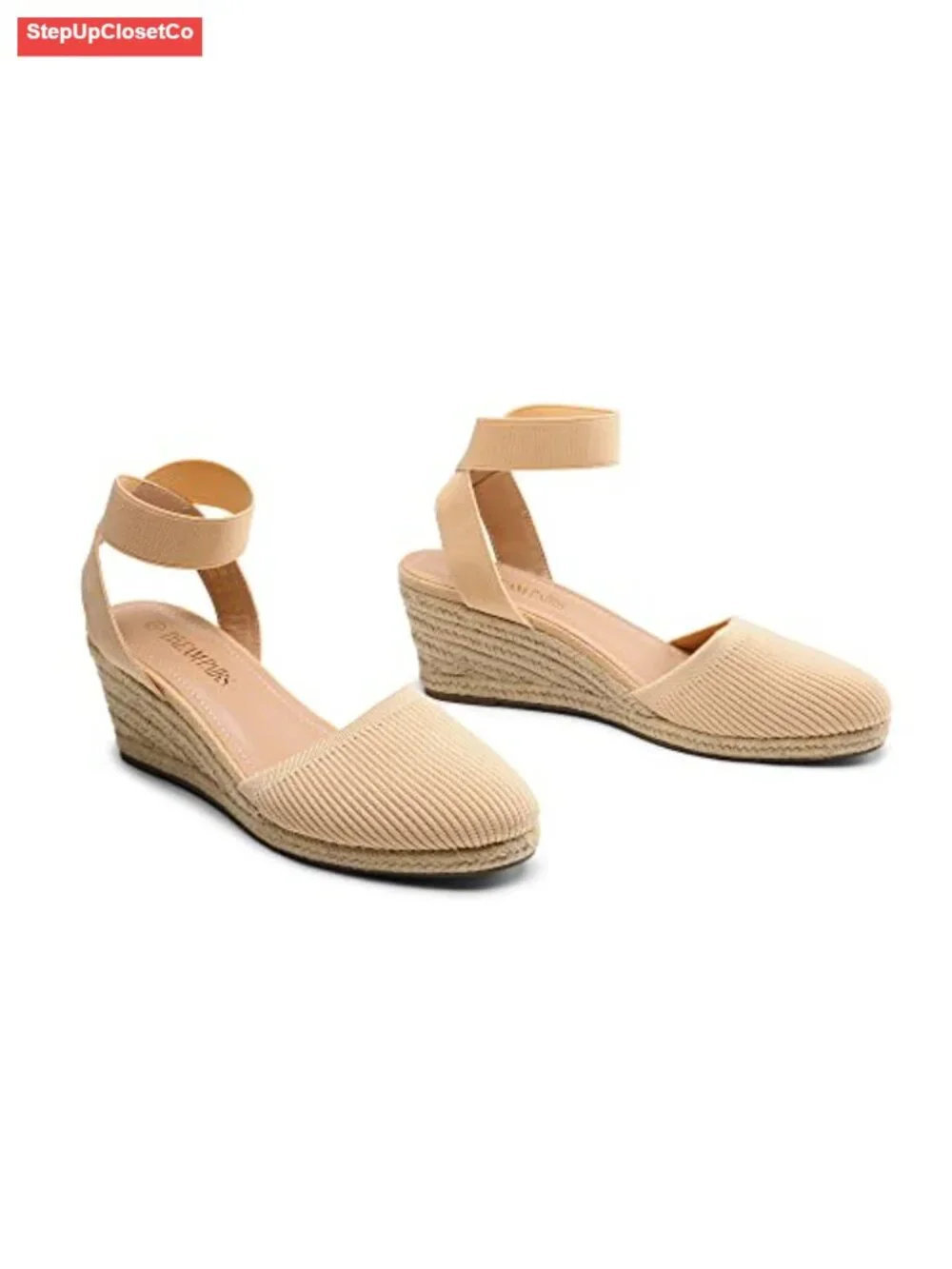 Elastic Ankle Strap Espadrilles Wedge Sandals with Textile Upper